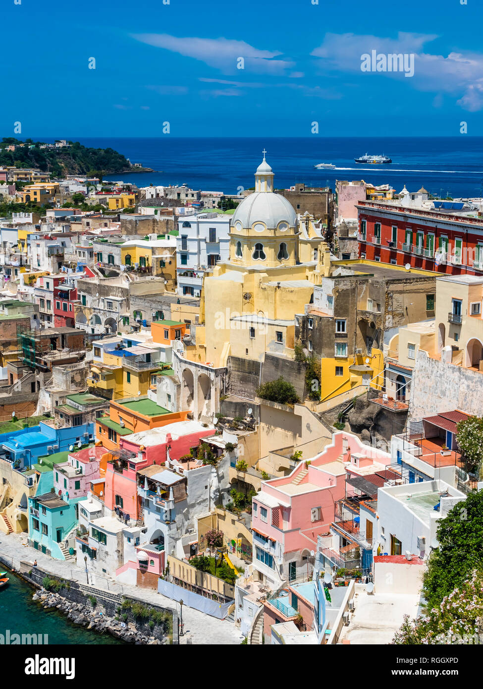 Italy, Campania, Gulf of Naples, Phlegraean Islands, Procida Island, Harbour, Marina di Corricella Stock Photo