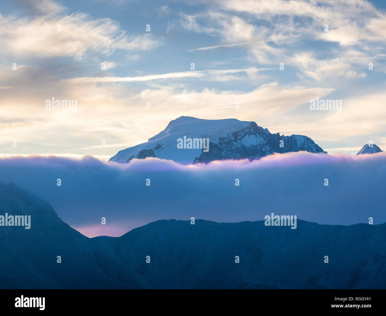 Border region Italy Switzerland, mountain landscape with snowcapped Ortler Stock Photo