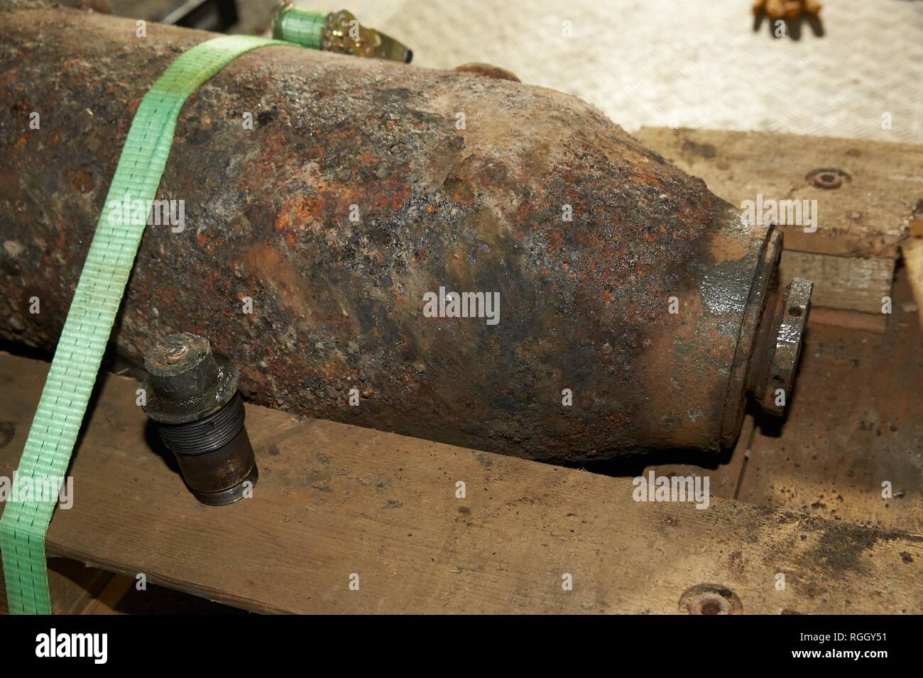 Dud bomb, defusing a World War Bomb at Mayener Ostbahnhof, Mayen, Rhineland-Palatinate, Germany Stock Photo