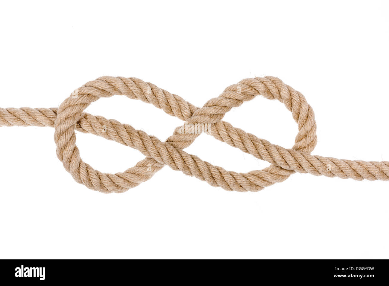 Nautical rope knot on white background. Stock Photo