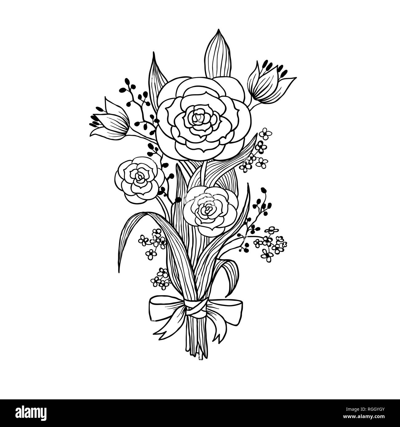 Hand drawn flowers. For invitation, ticket, leaflet, banner, poster and tattoo. Fairy flourish design elements Stock Vector