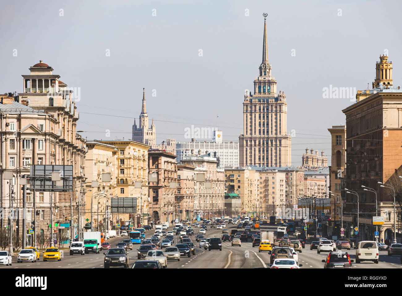 Russia, Moscow, View of Kutuzovsky avenue with Hotel Ukraina Stock Photo