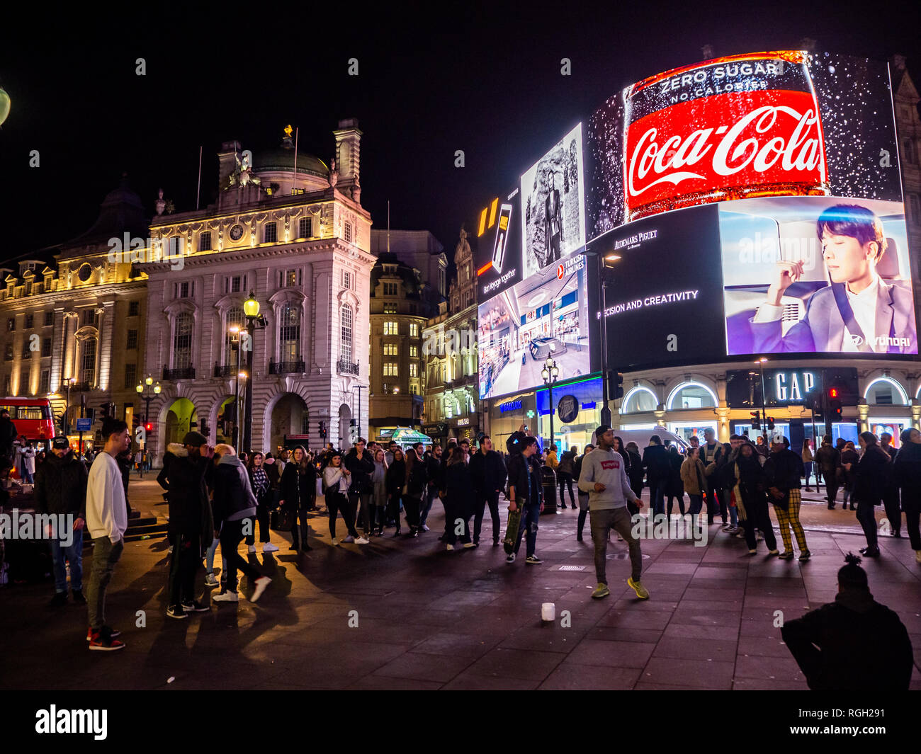 London,UK - January 25th 2019: Piccadilly Circus in London at night Stock Photo