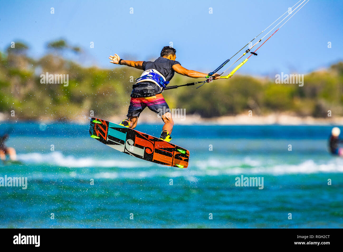 Kitesurfing On The Sunshine Coast Queensland Australia Stock Photo kitesurfing-on-the-sunshine-coast-queensland-australia-stock-photo