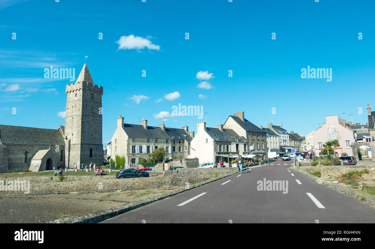 Portbail, France - August 25, 2018: Portbail is a commune in the Manche department in north-western France. Notre-Dame church, Portbail, Normandy Stock Photo