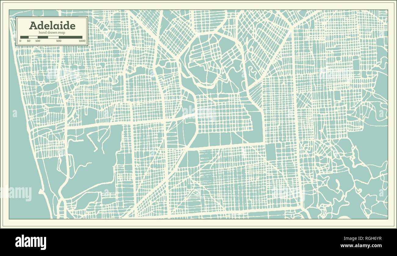 Adelaide Australia City Map in Retro Style. Outline Map. Vector Illustration. Stock Vector