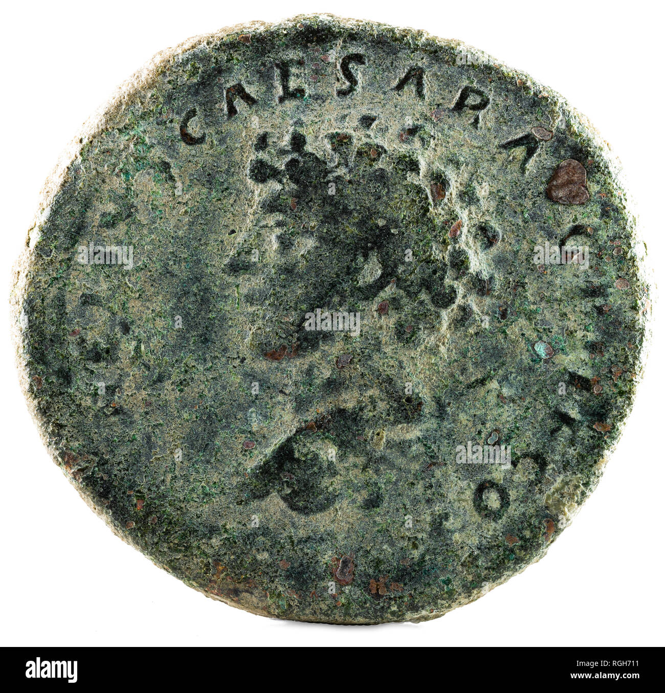 Ancient Roman bronze sertertius coin of Emperor Antoninus Pius. With the Emperor Marcus Aurelius. Reverse. Stock Photo