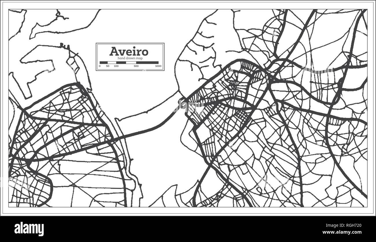 Aveiro Portugal City Map in Retro Style. Outline Map. Vector Illustration. Stock Vector