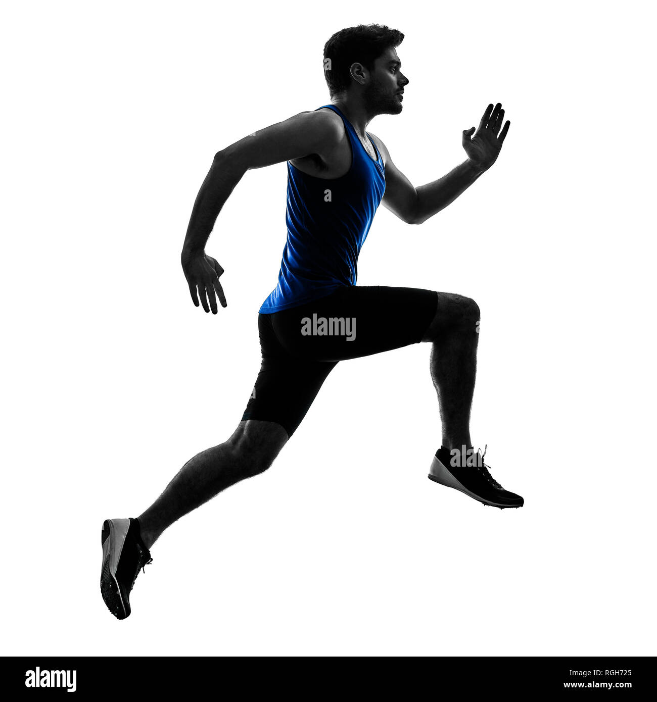 one caucasian runner sprinter running sprinting athletics man silhouette isolated on white background Stock Photo