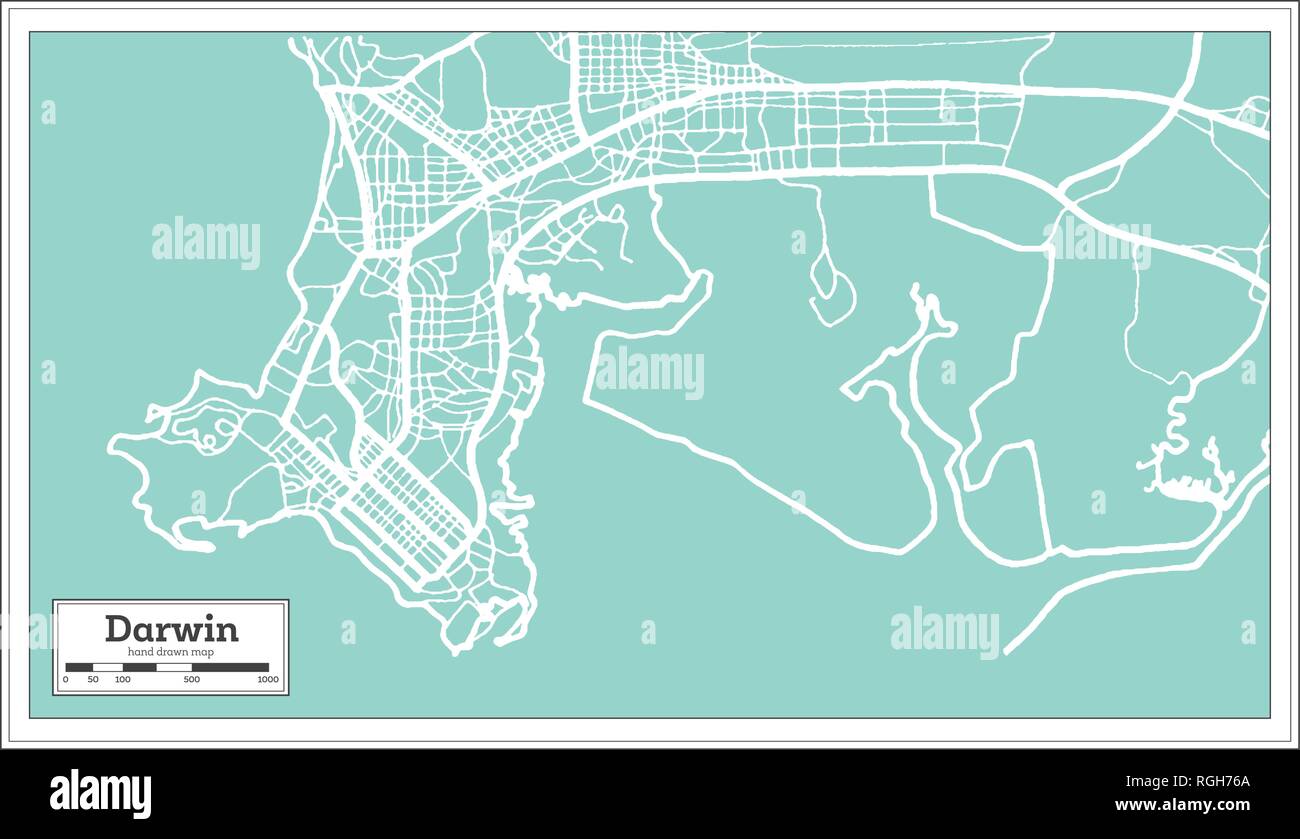 Darwin Australia City Map in Retro Style. Outline Map. Vector Illustration. Stock Vector