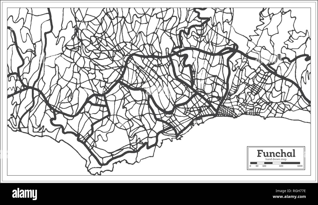 Funchal Portugal City Map in Retro Style. Outline Map. Vector Illustration. Stock Vector