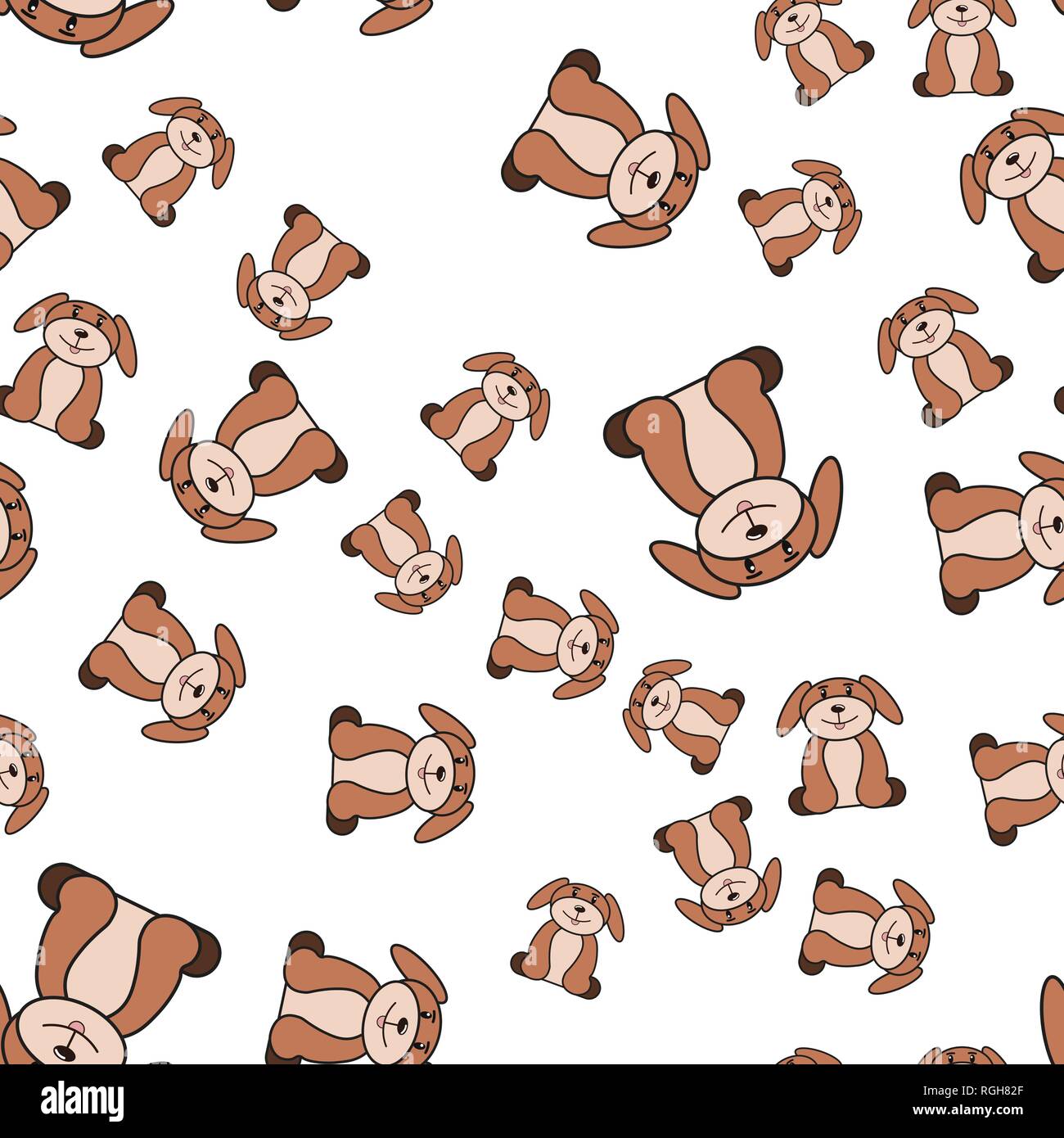 Seamless pattern of dogs in cartoon style. On white background, vector ...
