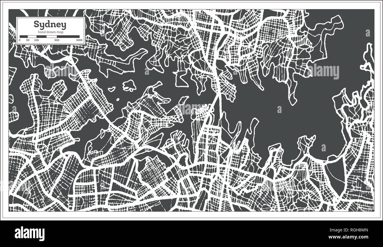 Sydney Australia City Map in Retro Style. Outline Map. Vector ...