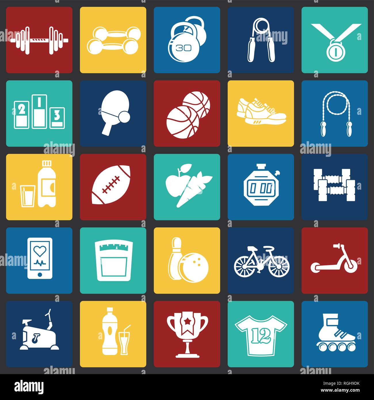 Healthy life icons set on color squares background for graphic and web ...