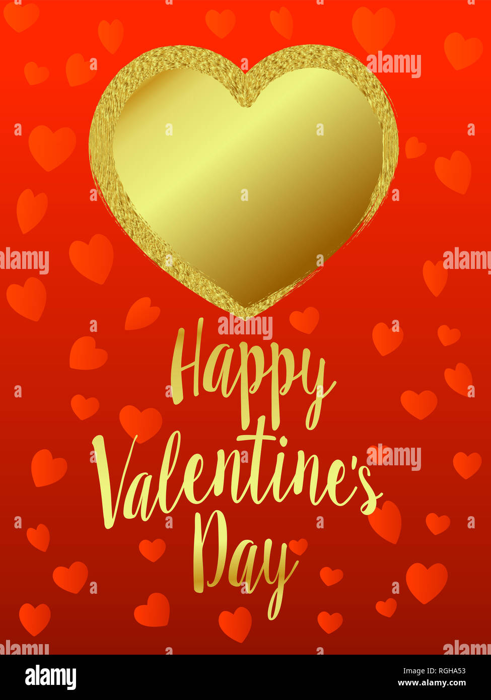 Gold Heart Happy Valentines Day, Heart on Heart Background - Valentine Card Stock Photo
