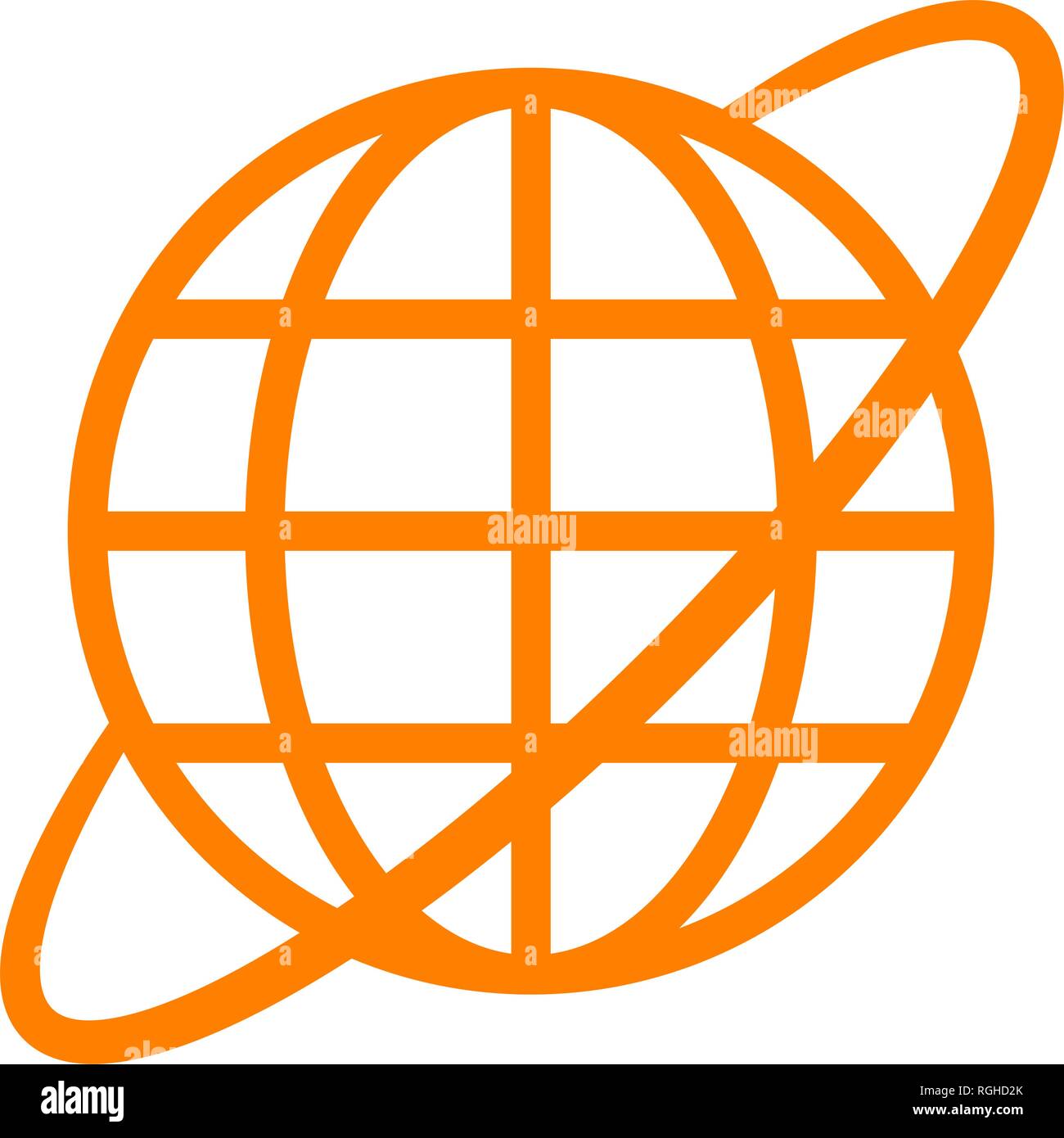 Globe symbol icon with orbit - orange simple, isolated - vector illustration Stock Vector