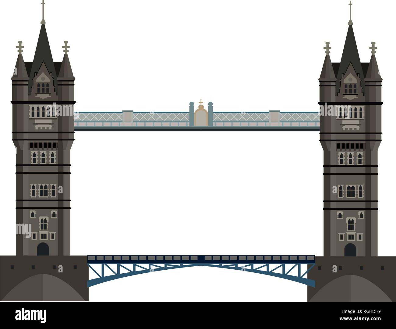 Tower Bridge is a drawbridge on the Thames in the center of London. Old construction, tourist and cultural symbol of Great Britain. Detailed vector il Stock Vector