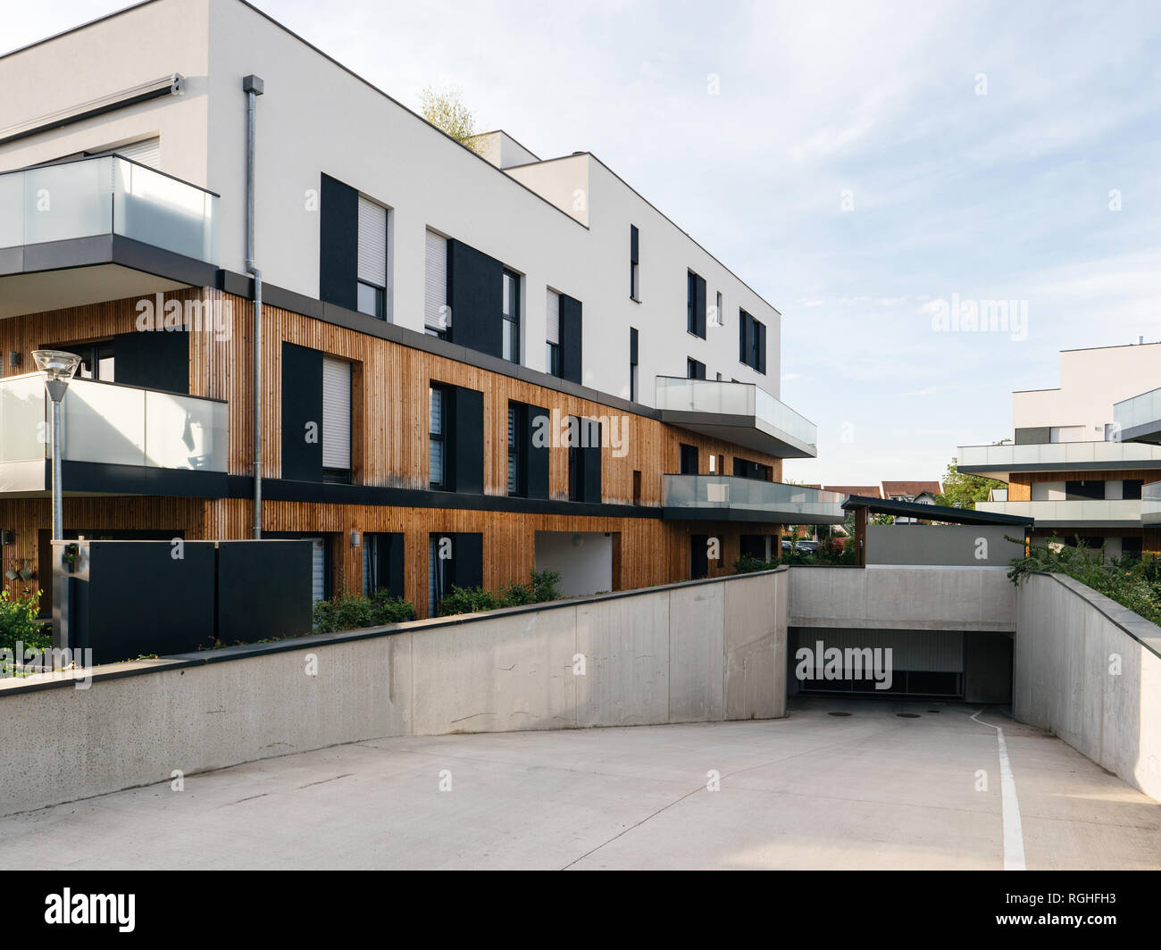 Modern townhouses in a residential area with multiple new apartments