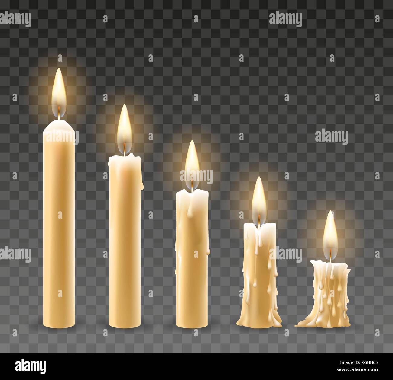 Burning candles. Burn isolated candle objects, flicker church candles