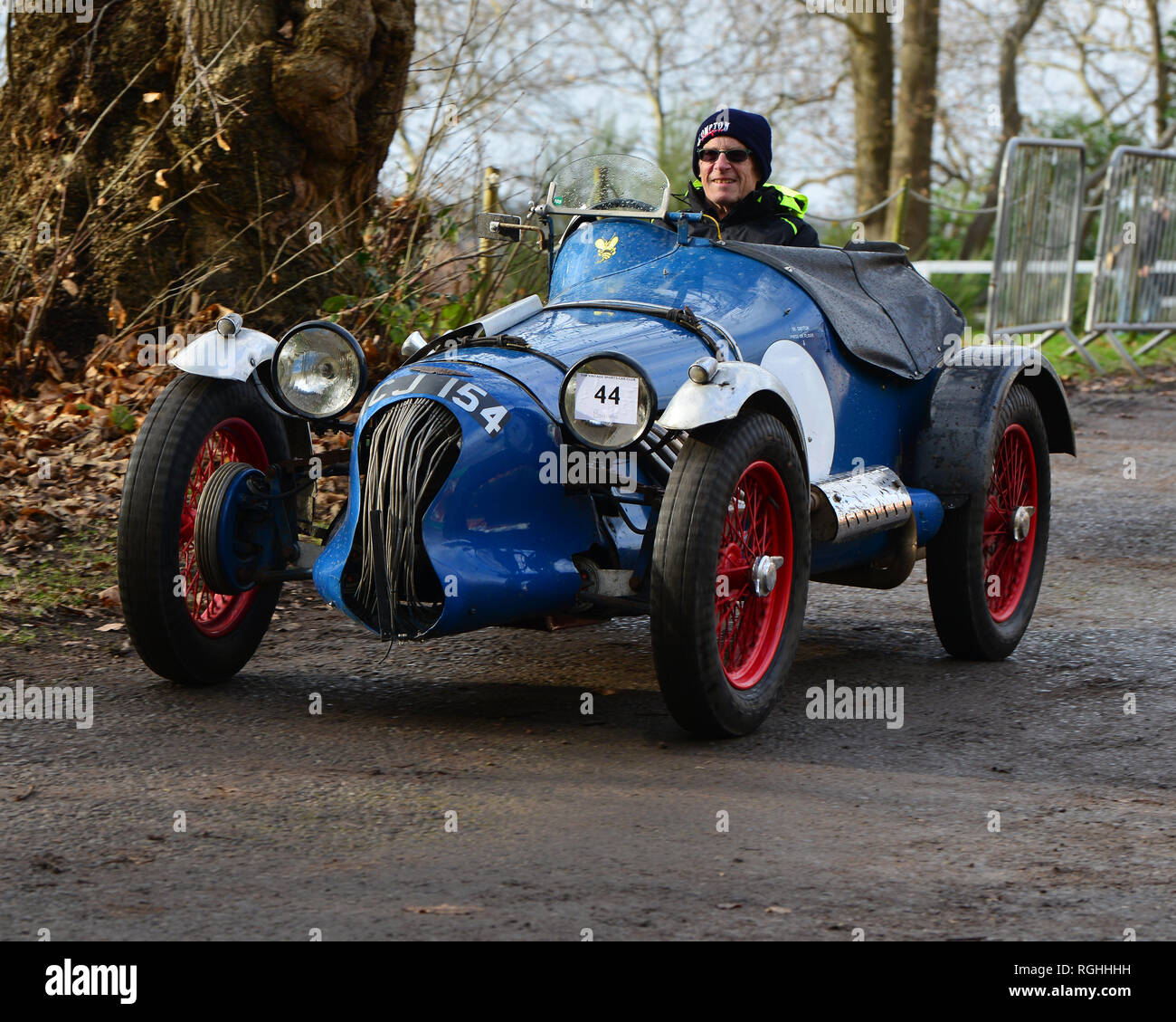 Paul Compton, Wolseley Aerees Special, Vintage Sports Car Club, VSCC, New Year Driving Tests, Brooklands, Sunday, 27th January 2019, competition, Fun, Stock Photo