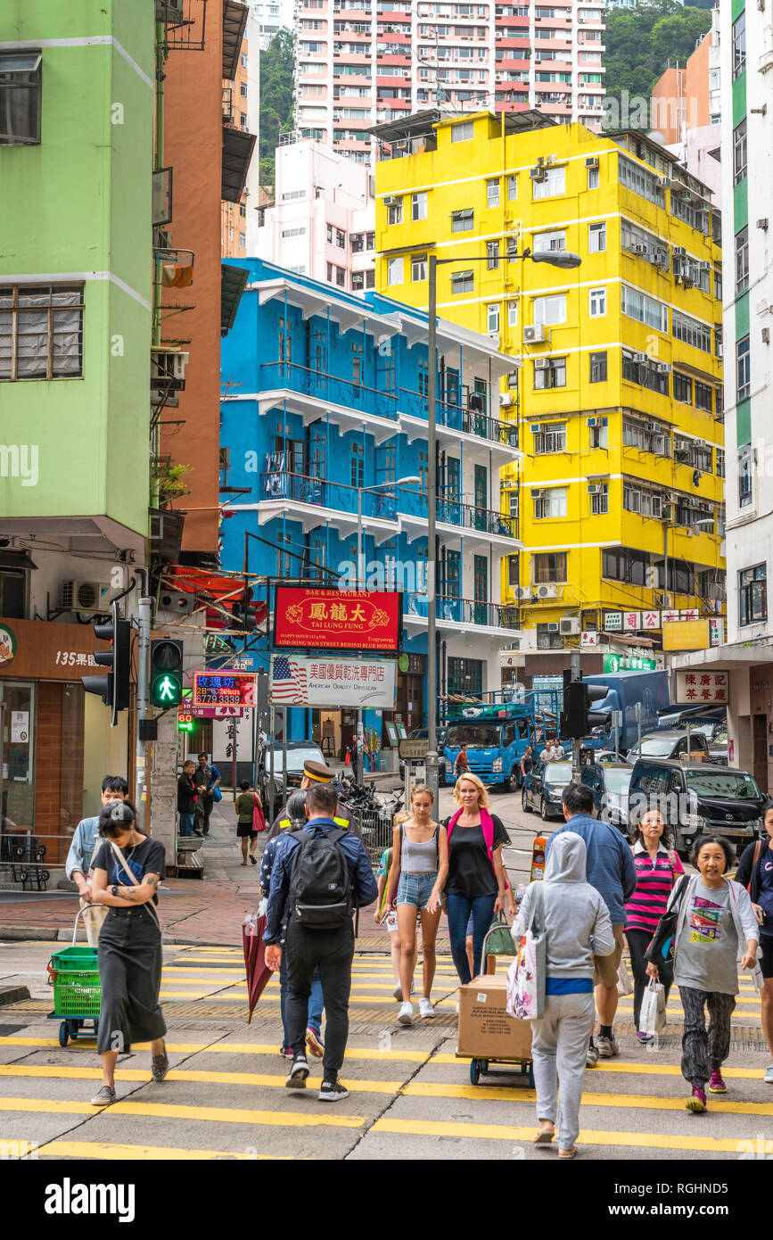 Colorful high rise apartment buildings in Hong Kong, China, Asia Stock ...