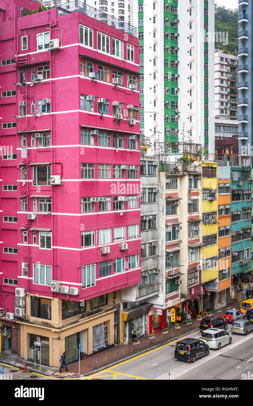 Colorful high rise apartment buildings in Hong Kong, China, Asia Stock ...