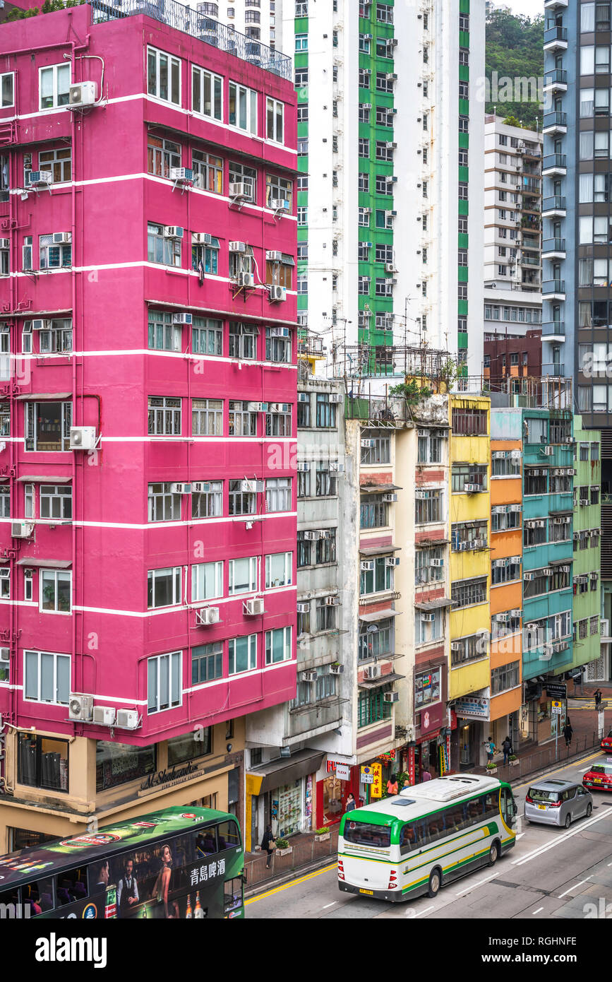 Colorful high rise apartment buildings in Hong Kong, China, Asia Stock ...