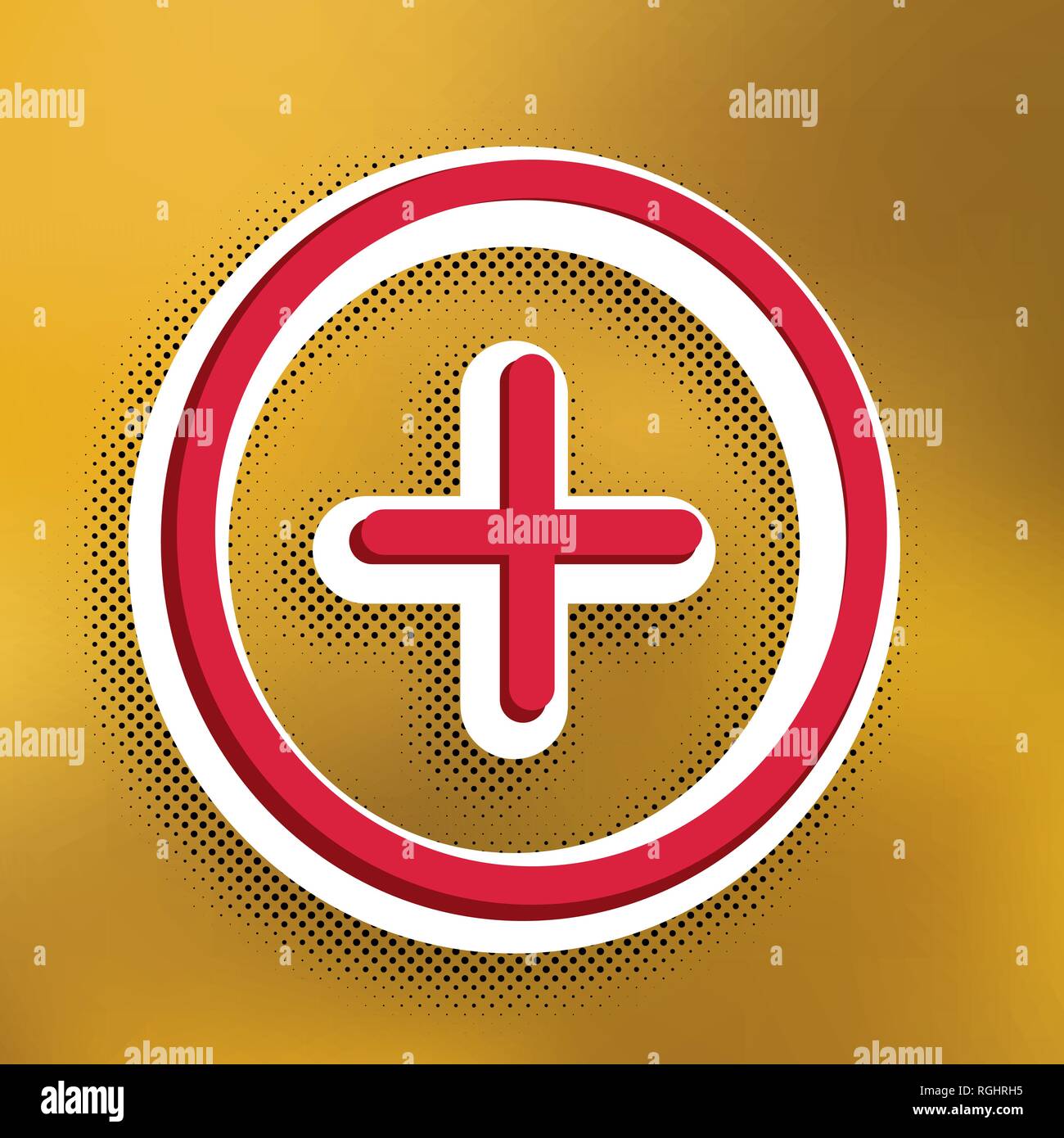 Positive symbol plus sign. Vector. Magenta icon with darker shadow