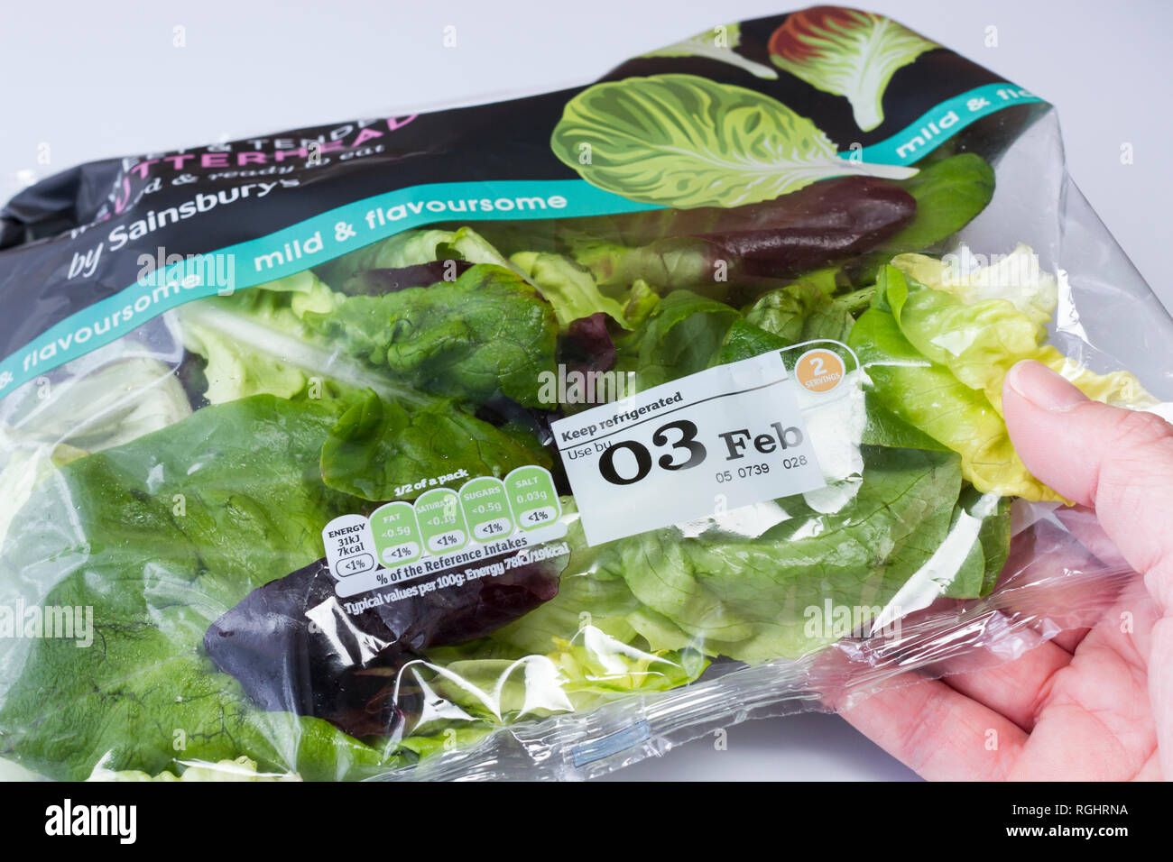 Bagged, packaged salad leaves. UK 2019 Stock Photo