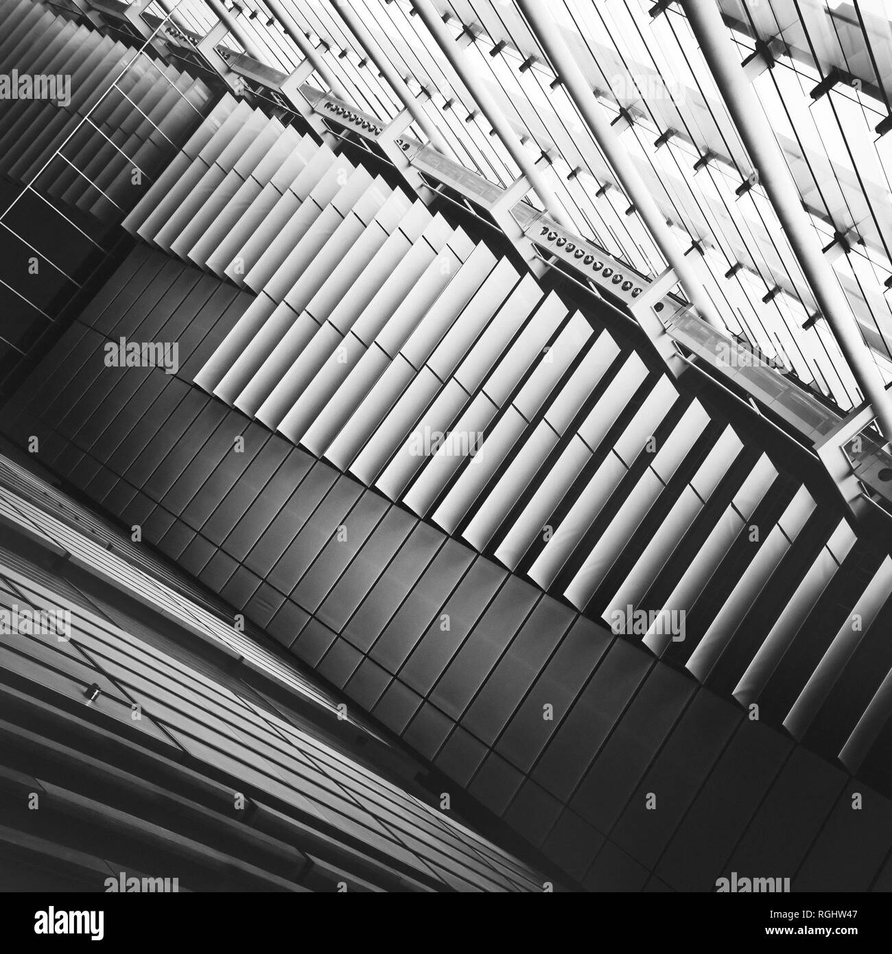 black and white interior fragment with ceiling and windows Stock Photo