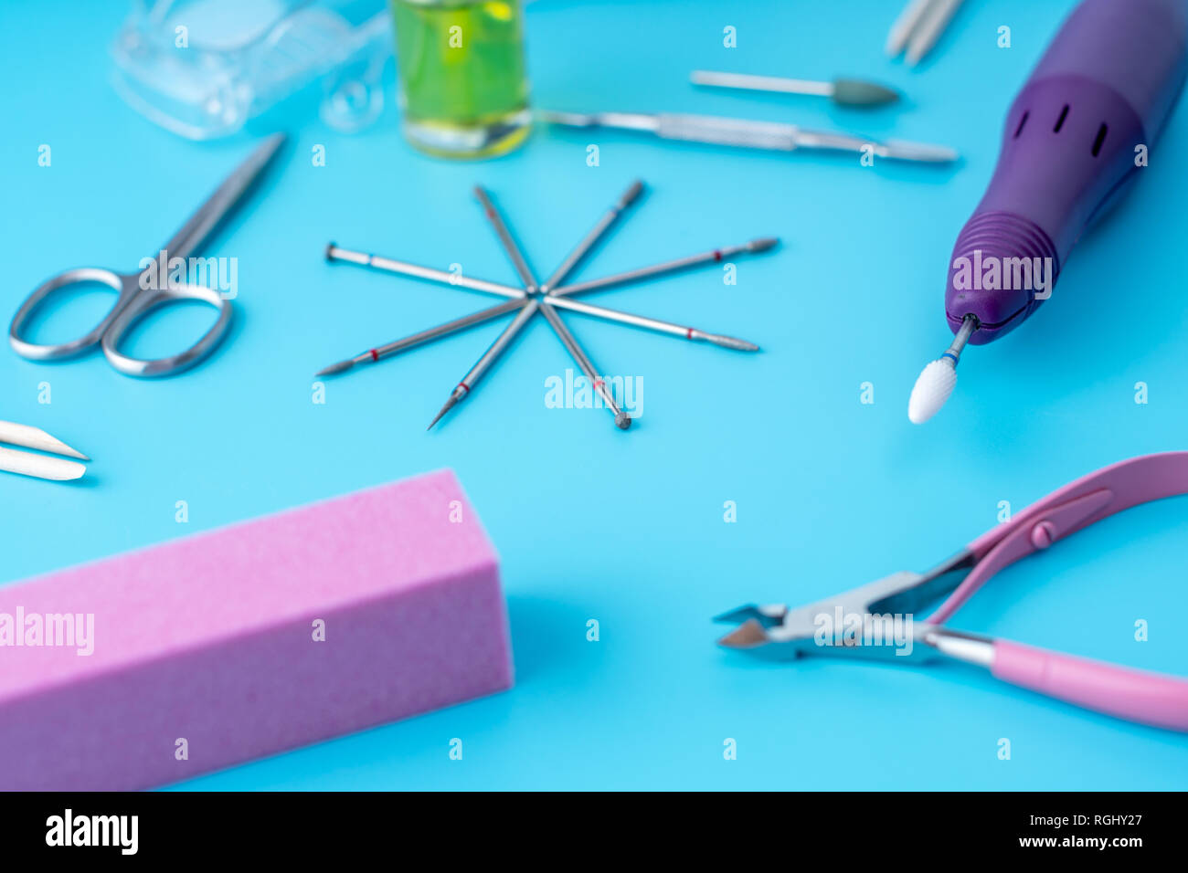 A set of cosmetic tools for professional manicure, nail care and to