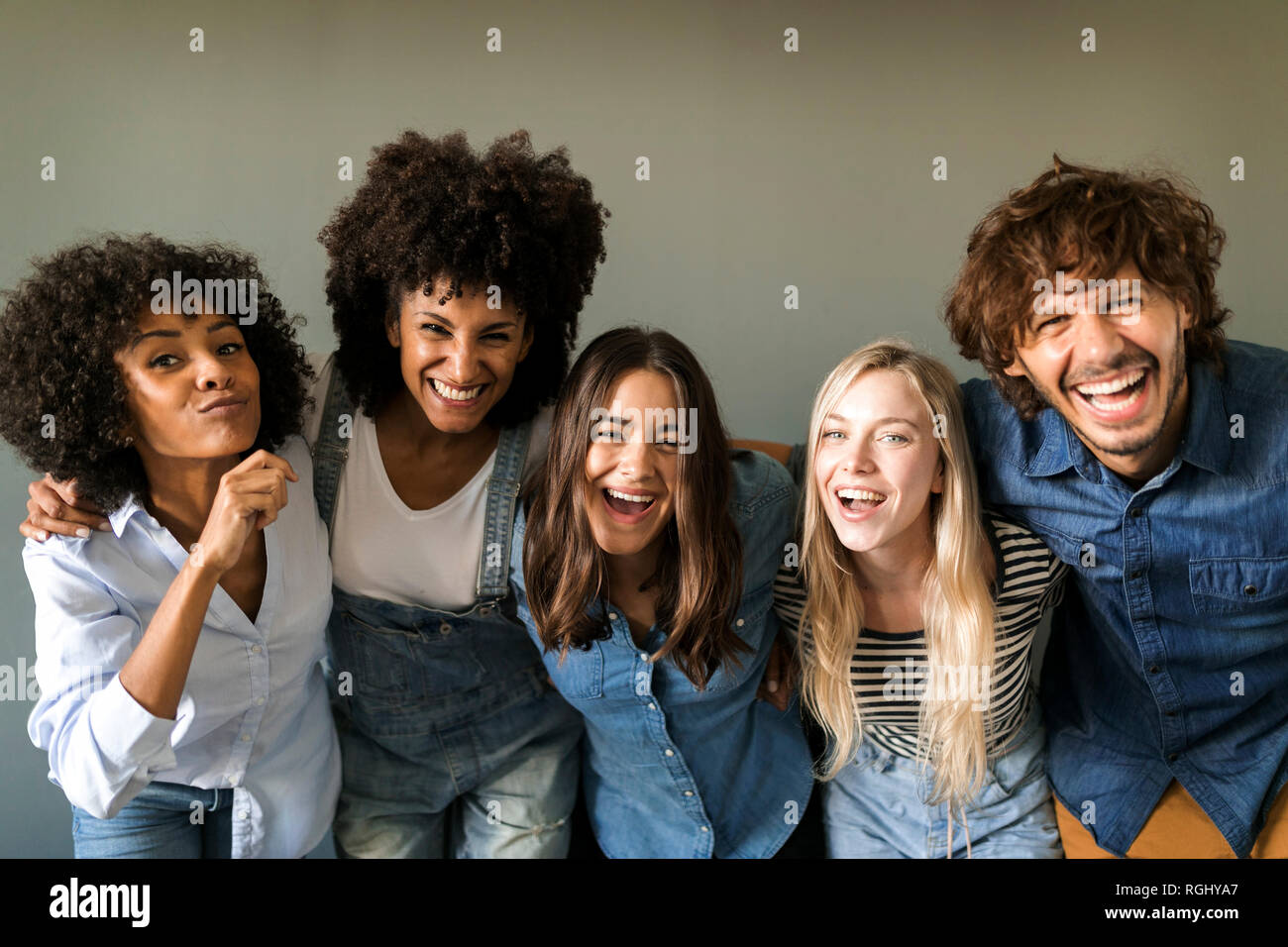 Group portrait of cheerful friends Stock Photo
