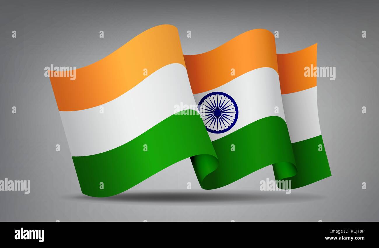 India waving flag icon isolated, official symbol of country, orange, white and green stripes, vector illustration. Stock Vector