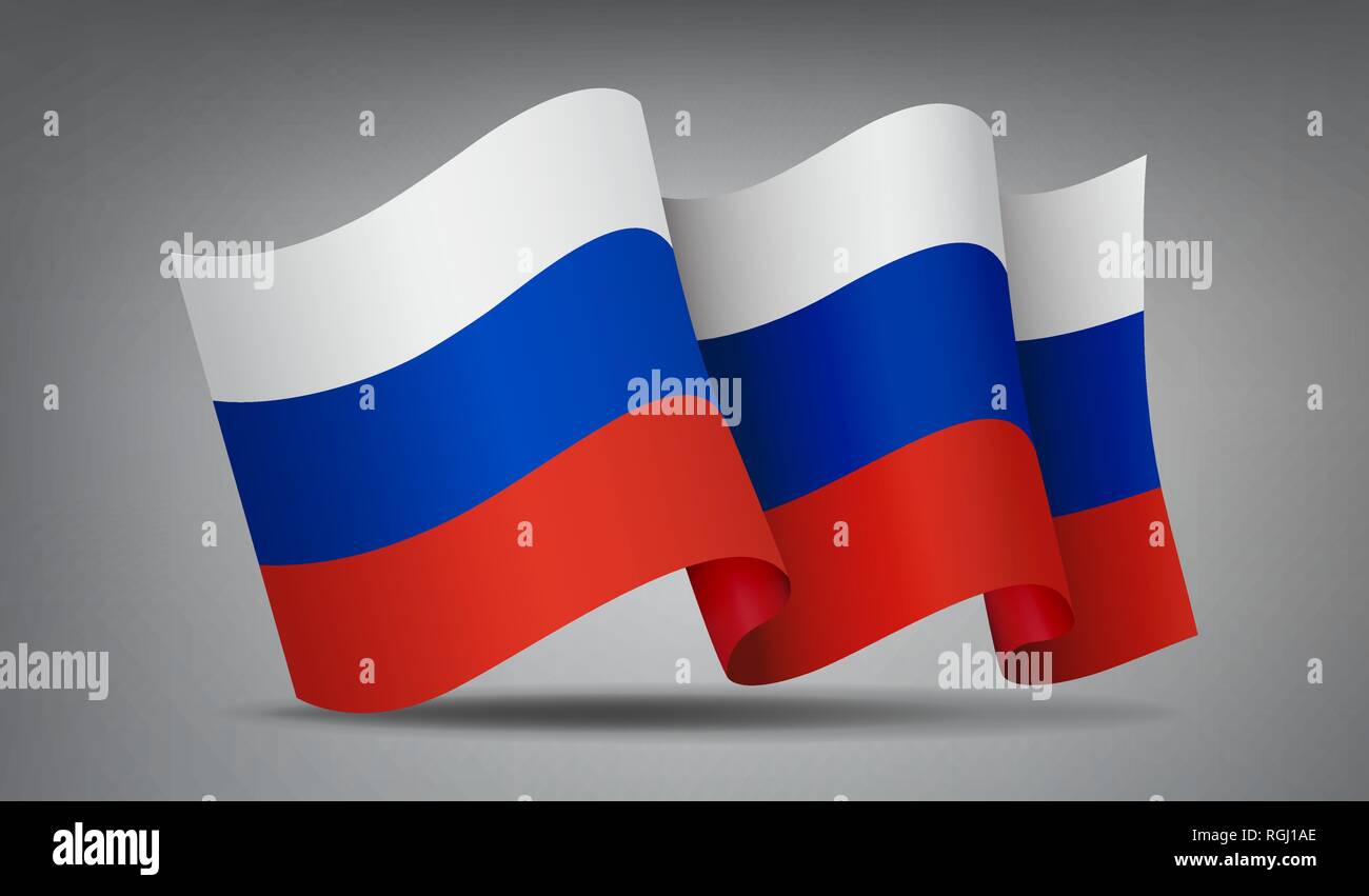 Russia waving flag icon isolated, official symbol of country, white, blue and red stripes, tricolor, vector illustration. Stock Vector
