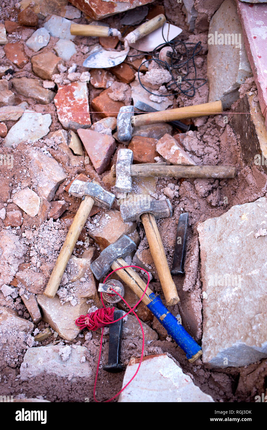 Construction site with hammers and chisel Stock Photo - Alamy