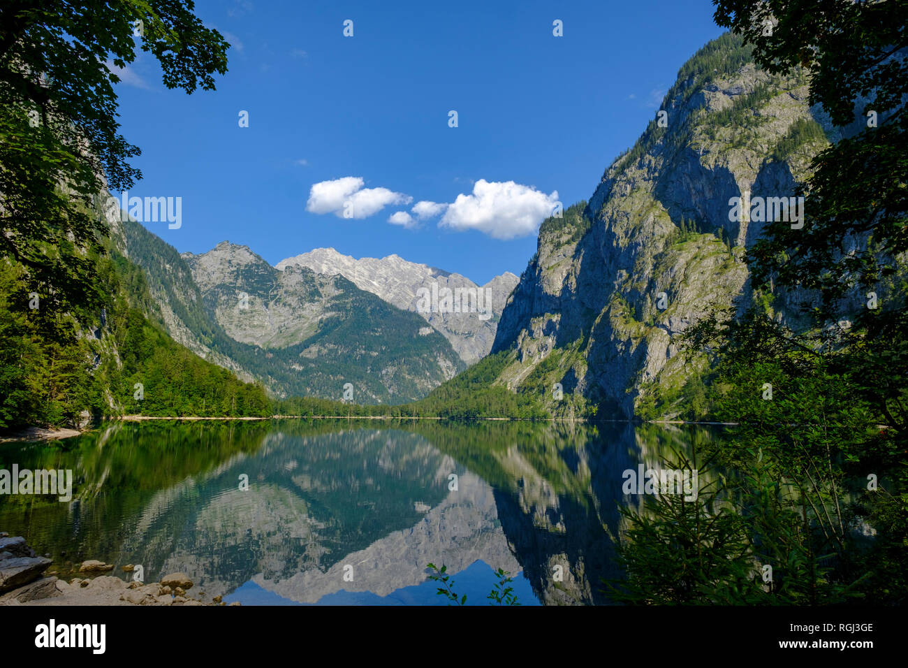 Germany, Bavaria, Upper Bavaria, Berchtesgaden Alps, Berchtesgaden National Park, Salet, Fischunkelalm at Lake Obersee Stock Photo