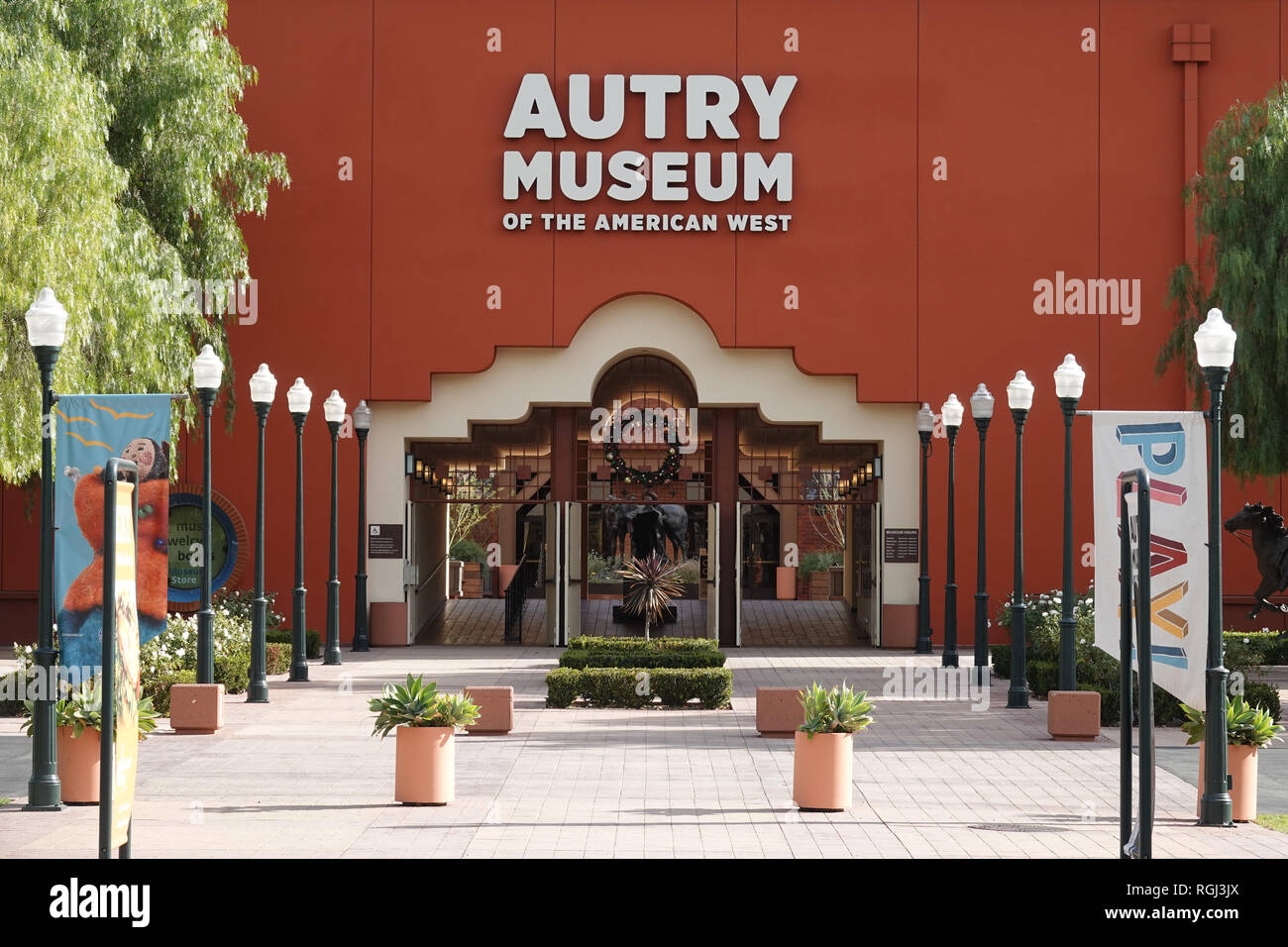 Los Angeles, CA / USA - December 22, 2017: The front entrance of the Autry Museum of the American West in Griffith Park, Los Angeles, USA is shown on  Stock Photo