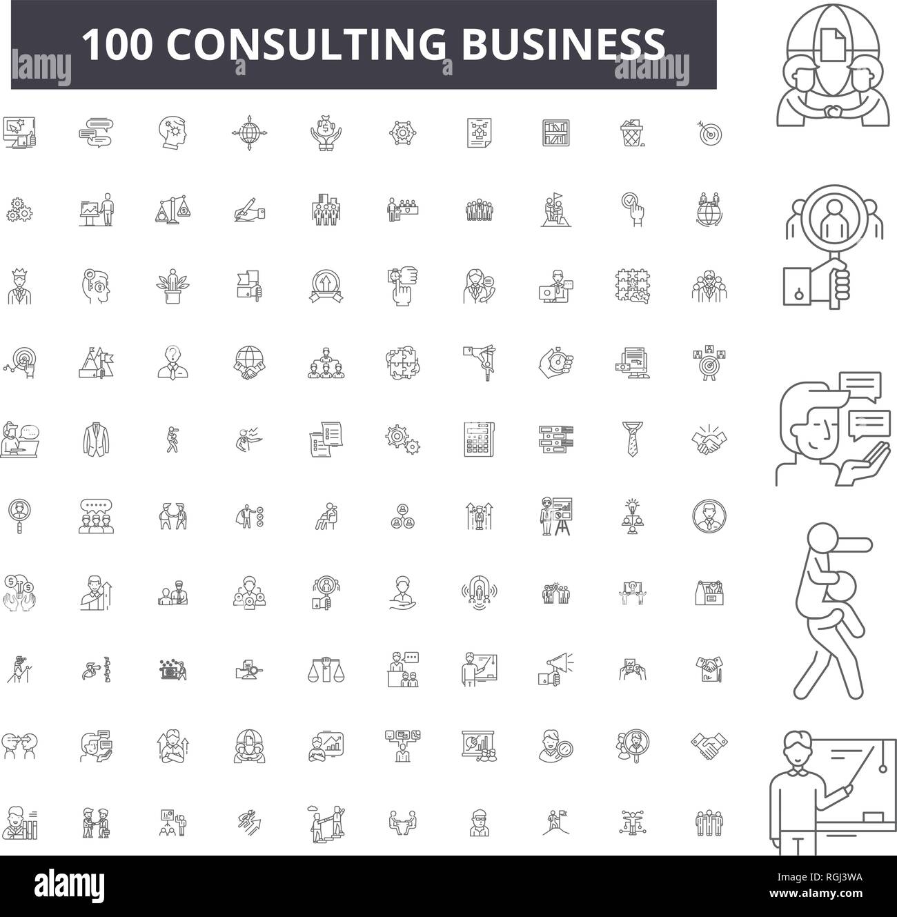 Consulting business editable line icons, 100 vector set, collection ...