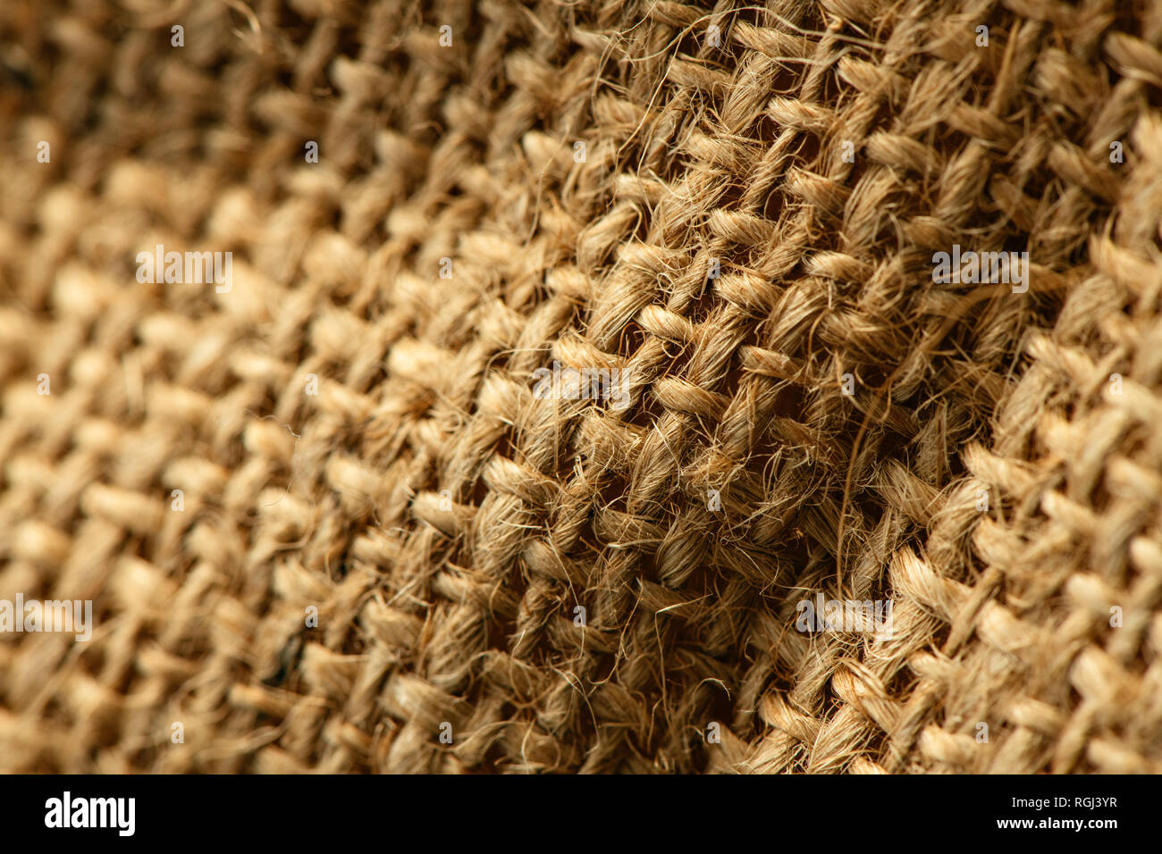 Hessian burlap sack macro with selective focus Stock Photo