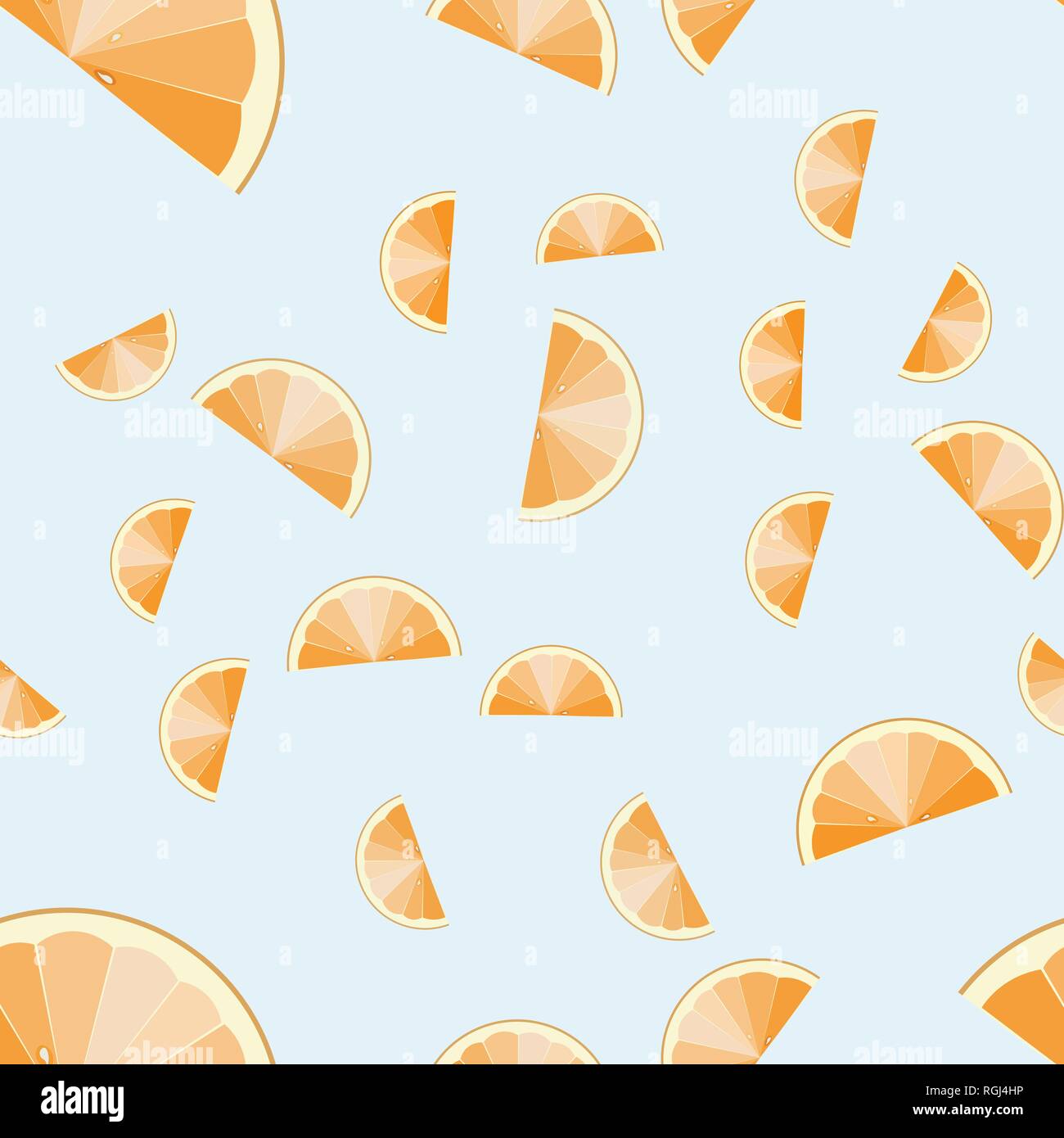 Orange slices on light blue background. Citrus fruit seamless vector pattern. 10 eps Stock Vector
