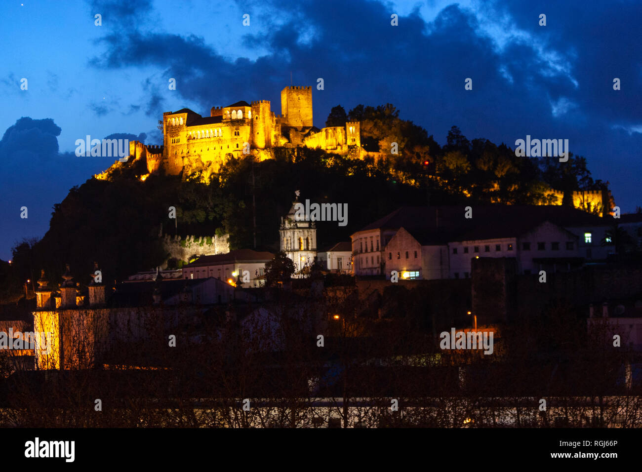 View of the castle of Leiria at night, Portugal Stock Photo Alamy