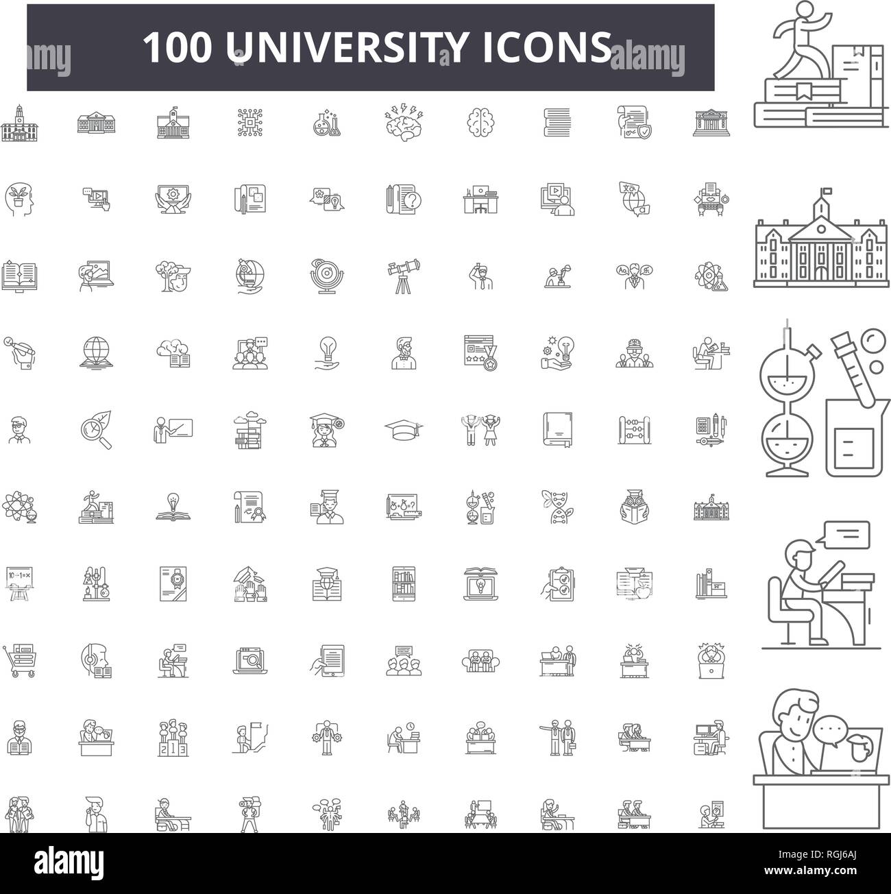 University editable line icons, 100 vector set, collection. University ...