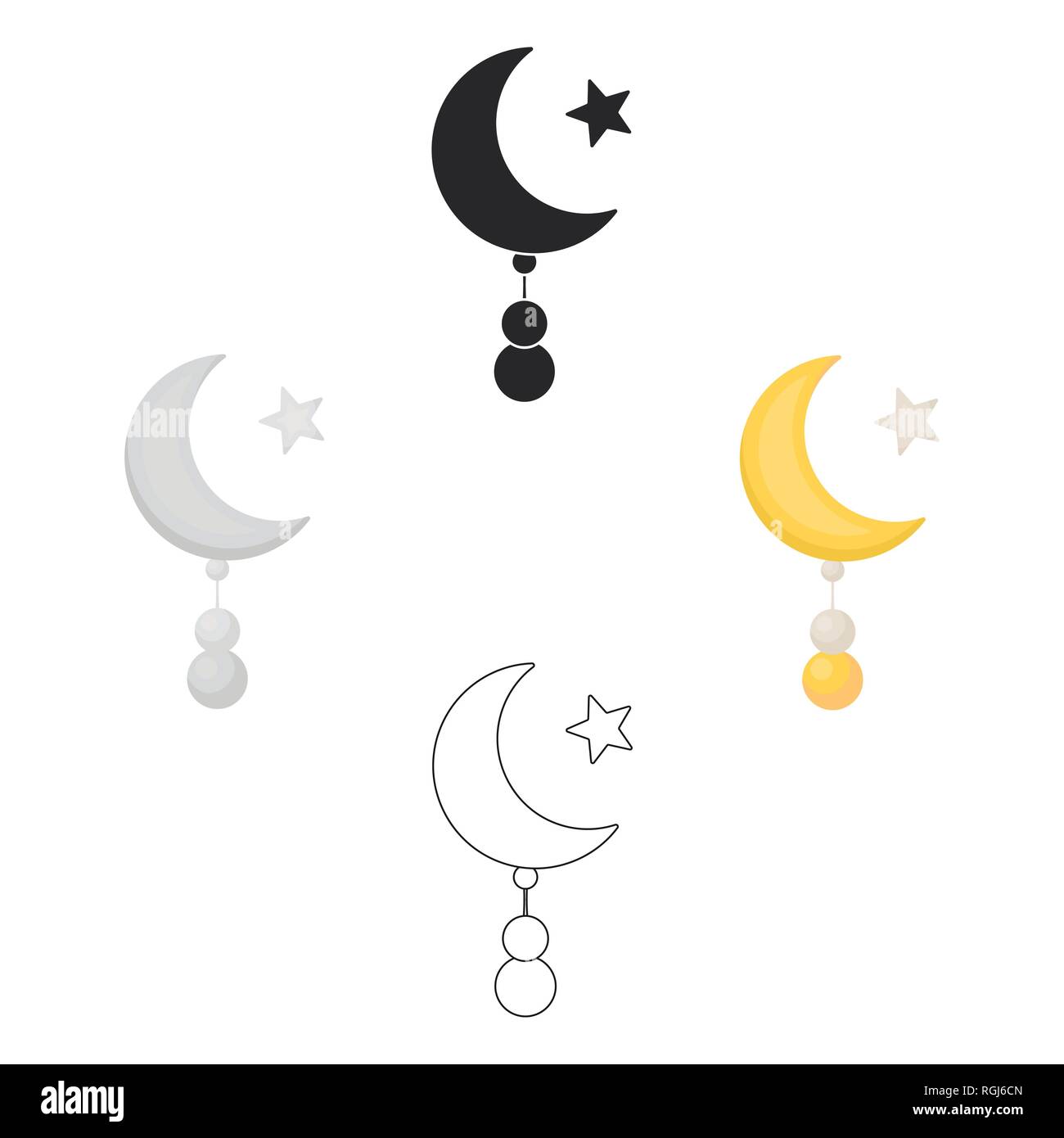 Crescent and Star icon in cartoon style isolated on white background. Religion symbol vector illustration. Stock Vector