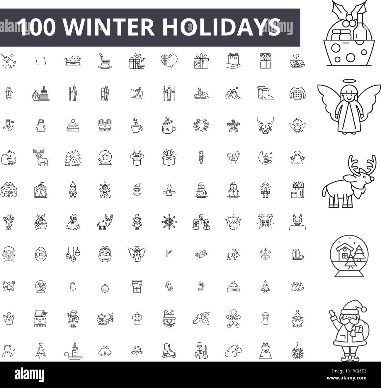 Winter holidays editable line icons, 100 vector set, collection. Winter holidays black outline illustrations, signs, symbols Stock Vector