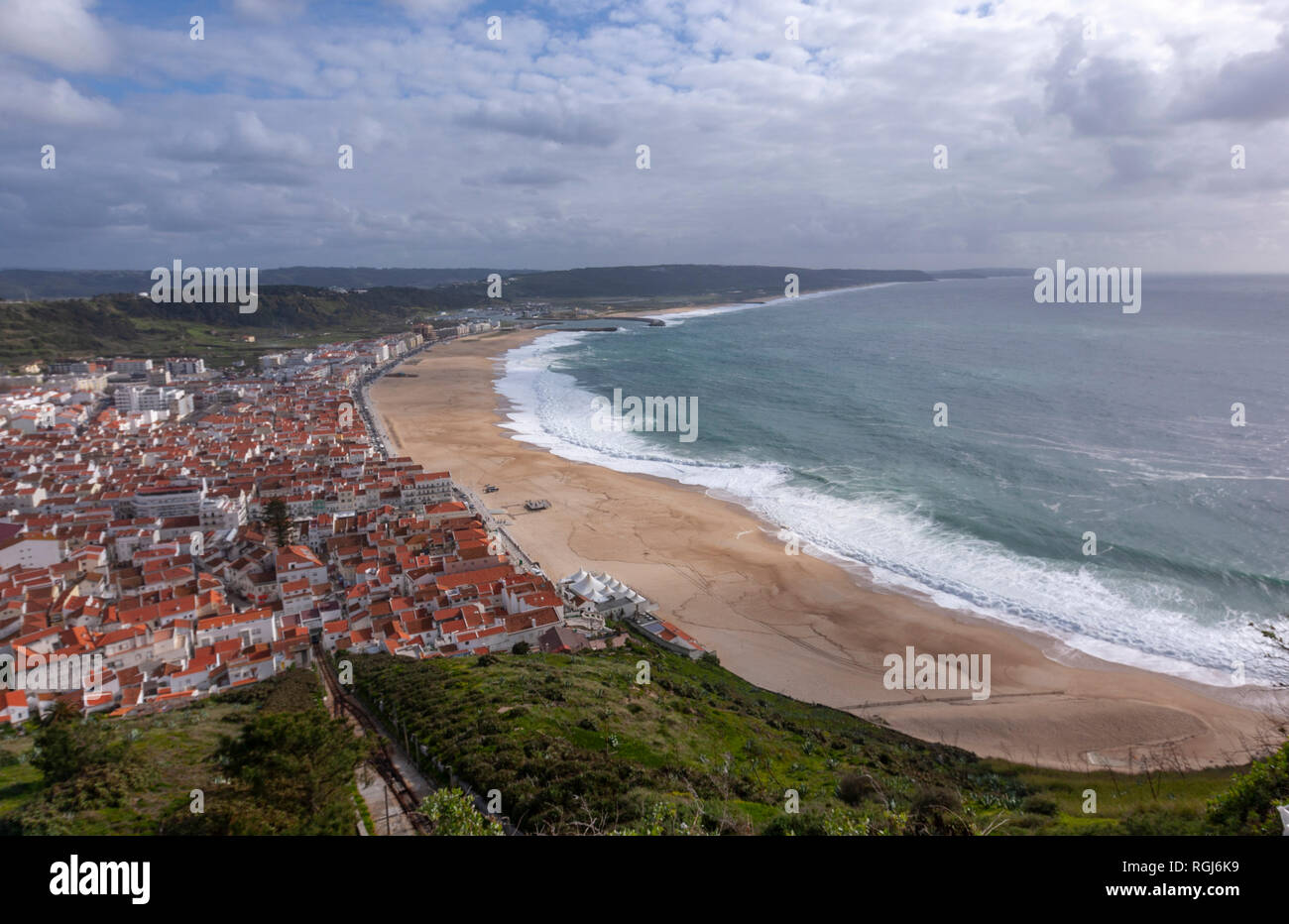 Nazare Beach, Praia da Nazaré, from Miradouro do Suberco, and Ascensor