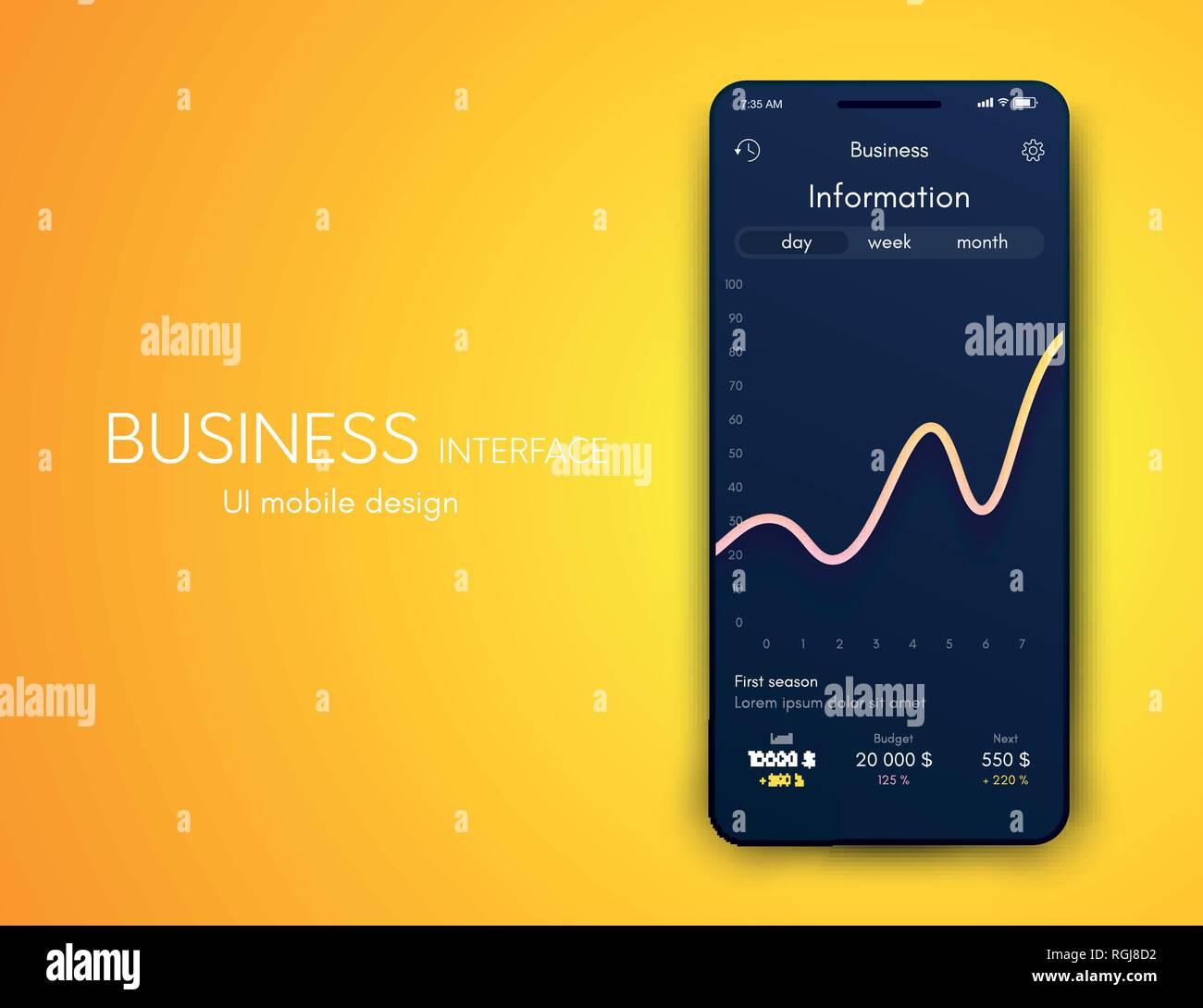 User interface with infographics with charts and graphs in flat design ...