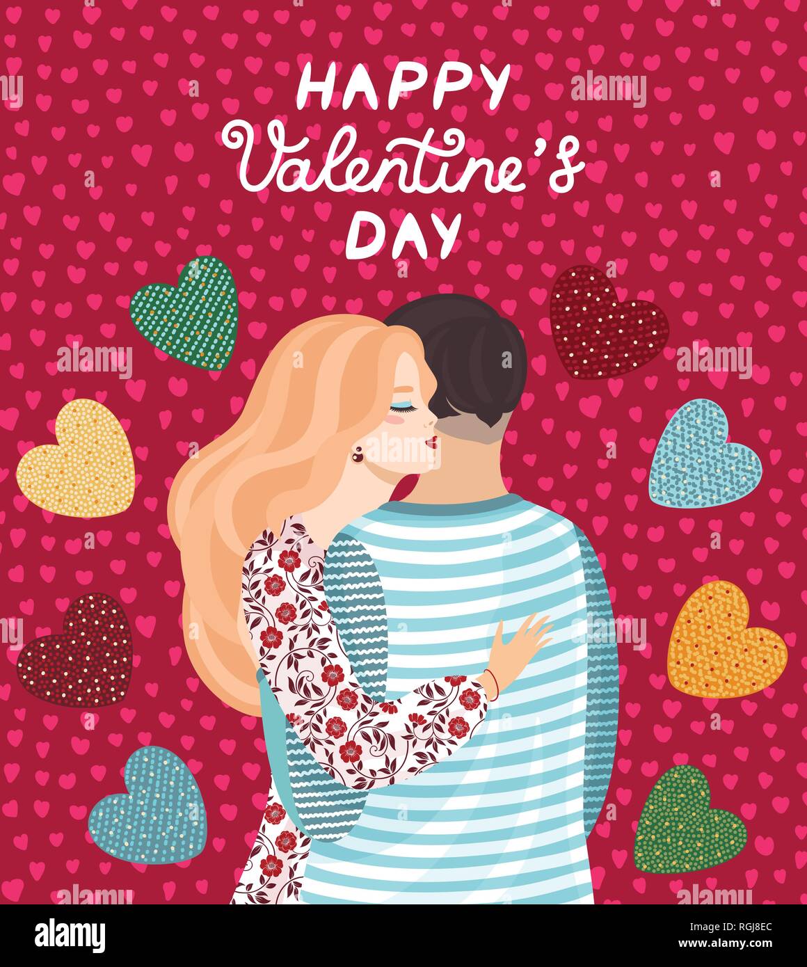 Vector design concept for Valentines Day. Vector illustration of a couple in love, cute posters, valentines day greetings. Stock Vector