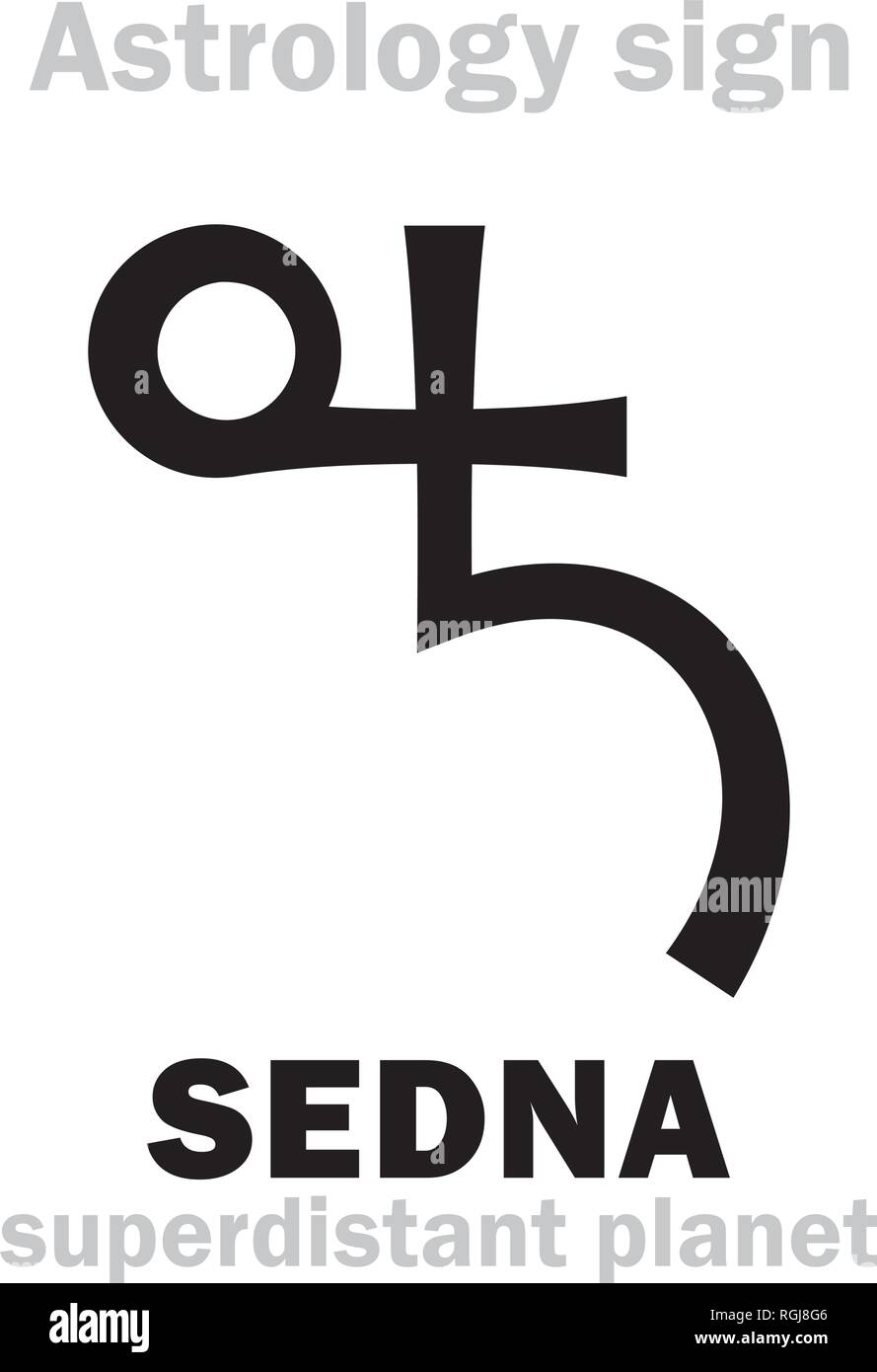 Astrology Alphabet: SEDNA, super distant external dwarf planet (with elongated elliptical orbit). Hieroglyphics character sign (Inuktitut symbol). Stock Vector