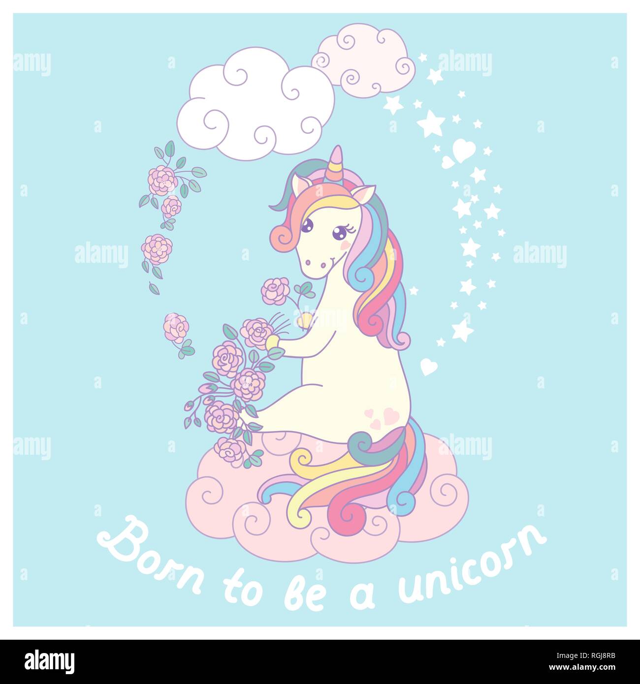 Hand drawn cartoon vector card with cute unicorn Stock Vector Image ...