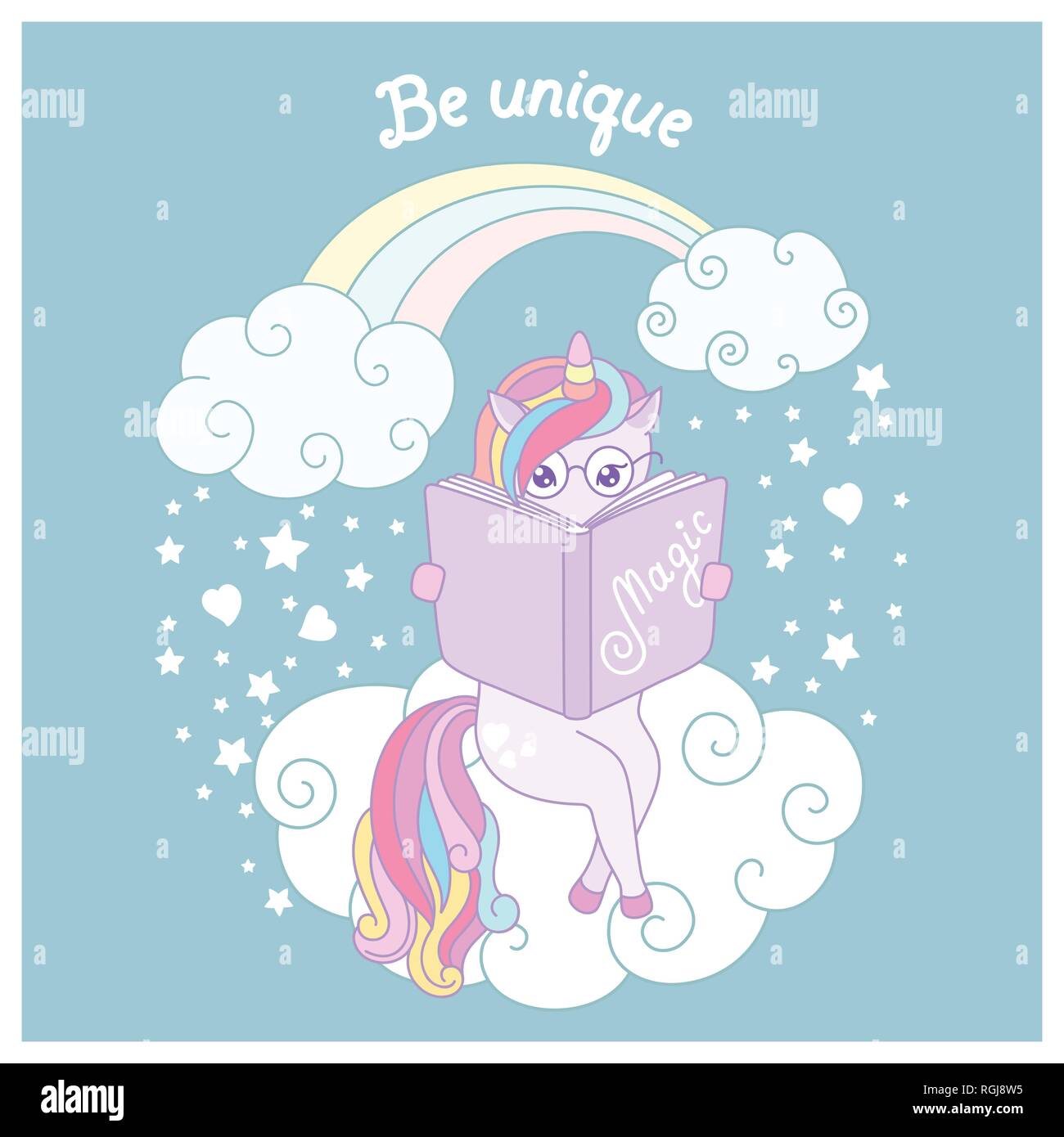 Hand drawn cartoon vector card with cute unicorn Stock Vector Image ...